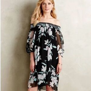 Anthropologie Paola Silk Swing Dress Off The Shoulder Floral Sundress By Maeve M